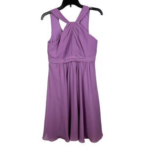 David's Bridal Purple Halter Sleeveless Empire Waist Knee Length Dress Womens 8